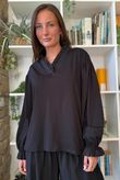 Body Stretch Cotton Ruffle Layer Shirt Black